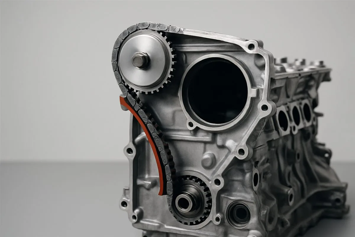 Steuerkette im geöffneten Motor in Nahaufnahme